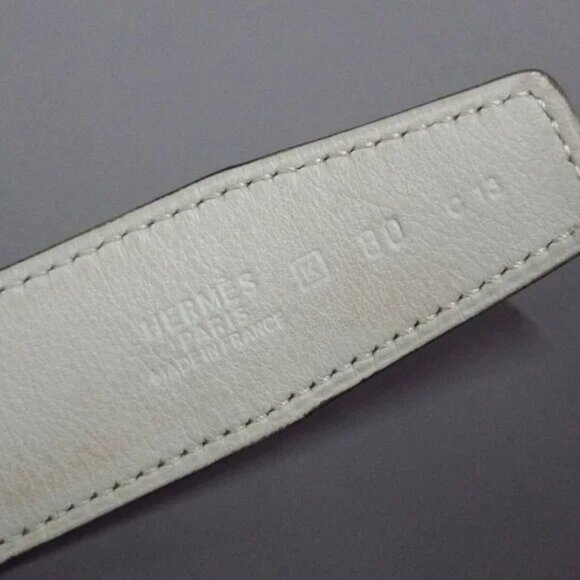 100% Auth HERMES Double H Brown Cream Leather Hardware square K Belt 364-102724 - Picture 7 of 7